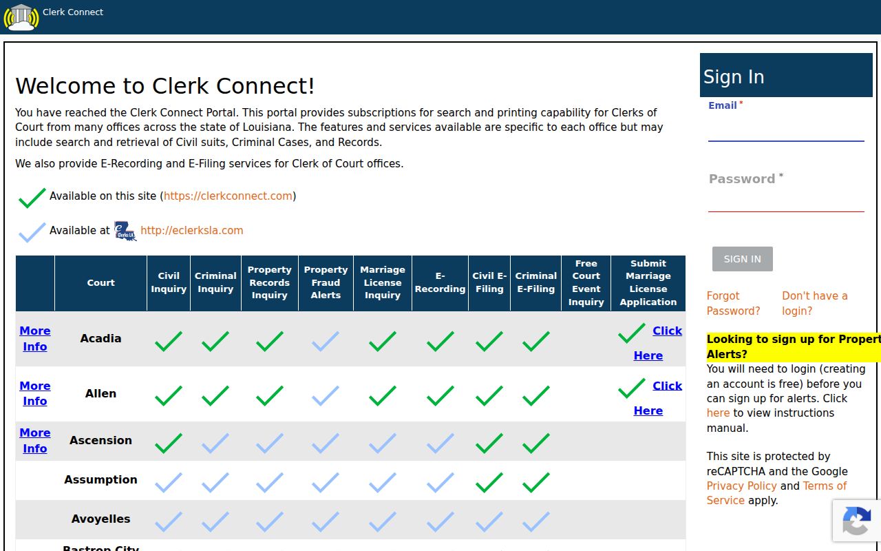 Iberville Parish case search Clerk Connect login