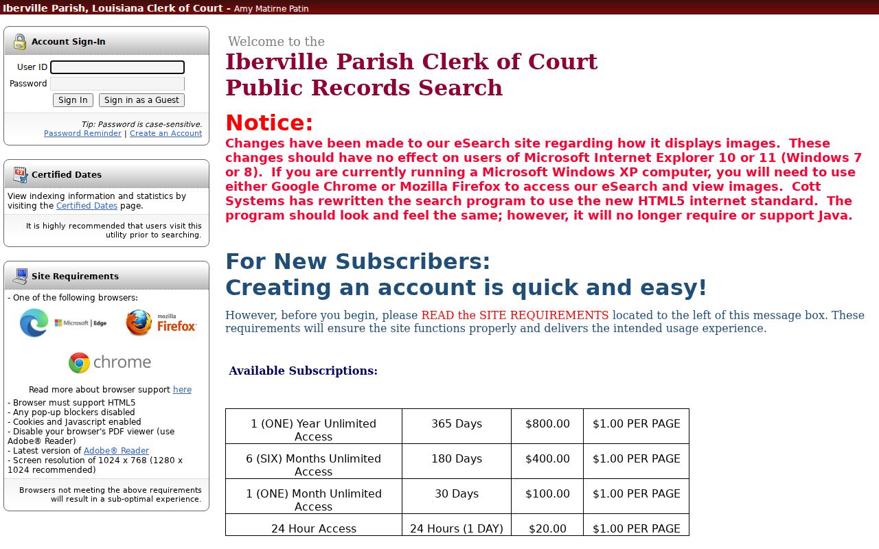 Iberville Parish case search eSearch login