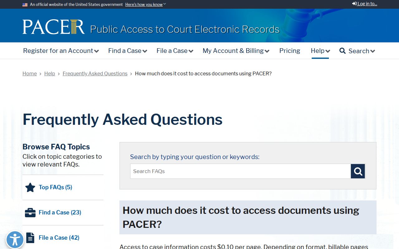 Iberville Parish court records PACER fee comparison