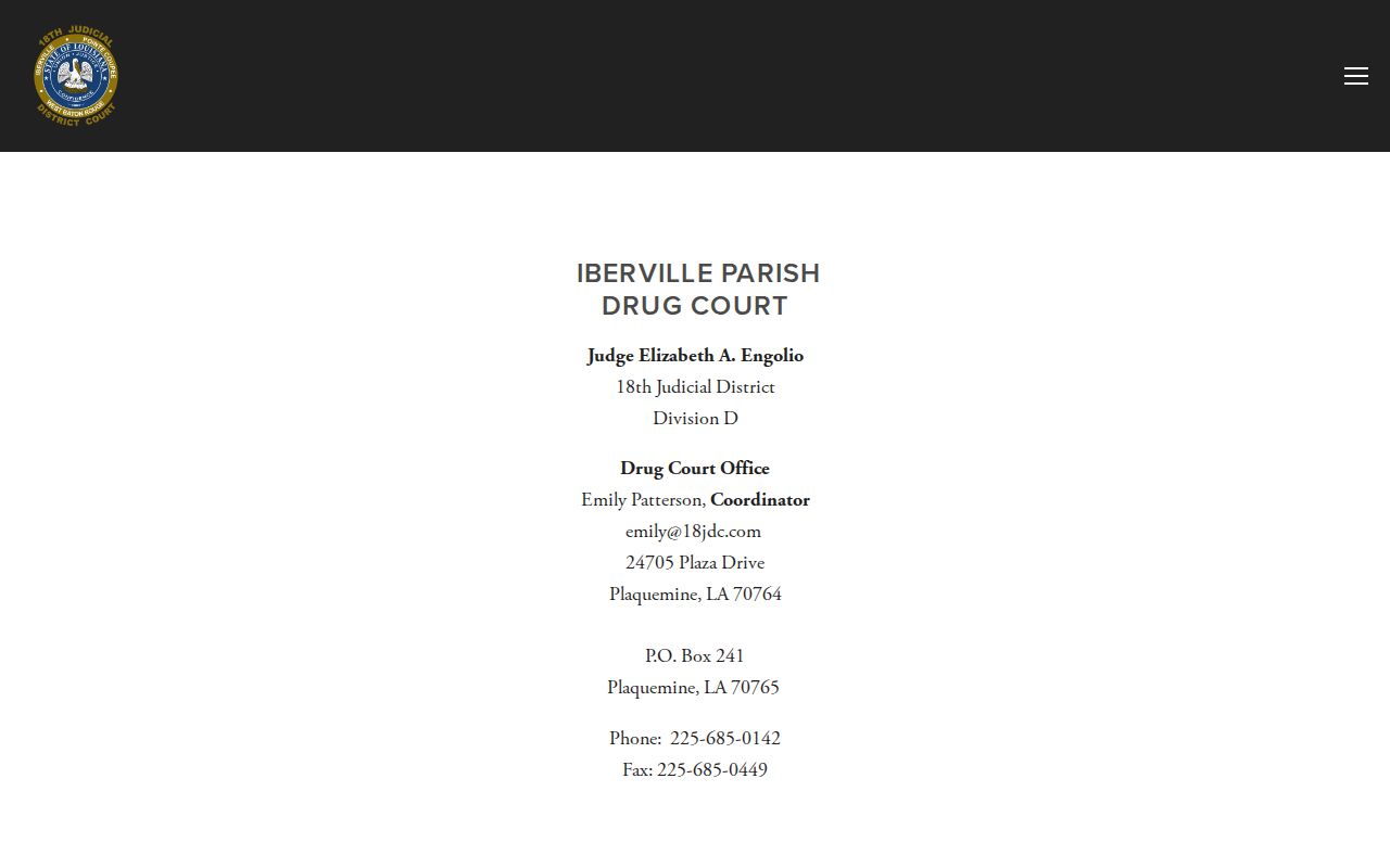 Iberville criminal docket Drug Court program page