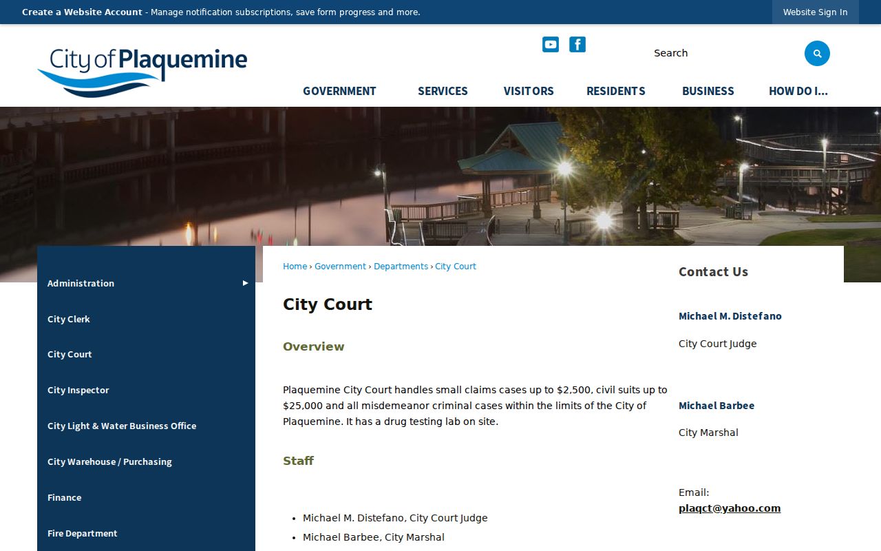 Plaquemine court docket City Court official page and court information